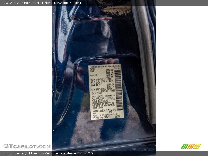 Navy Blue / Cafe Latte 2012 Nissan Pathfinder LE 4x4