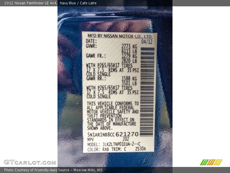 Navy Blue / Cafe Latte 2012 Nissan Pathfinder LE 4x4