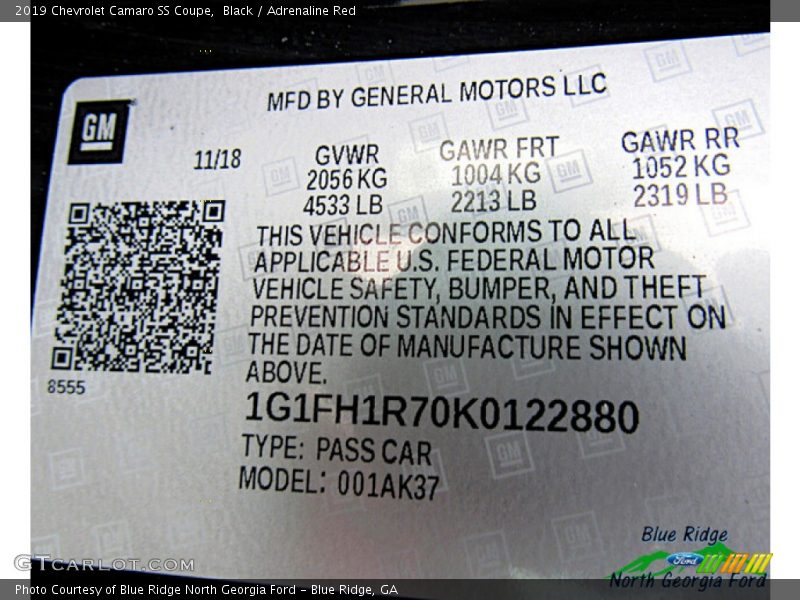 Black / Adrenaline Red 2019 Chevrolet Camaro SS Coupe
