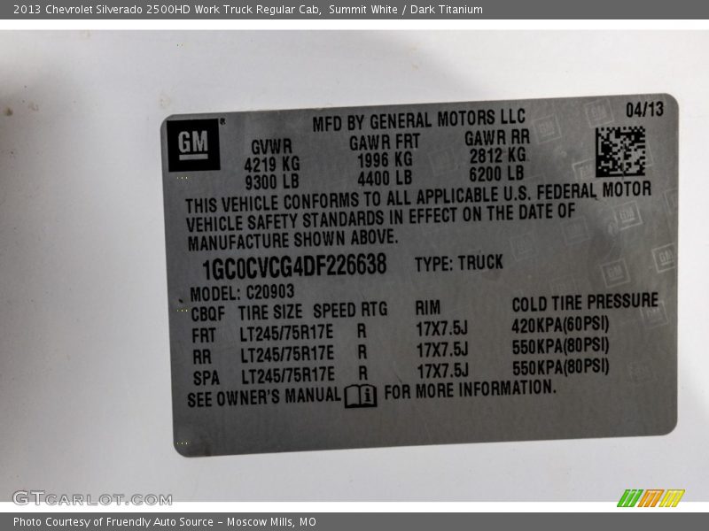 Summit White / Dark Titanium 2013 Chevrolet Silverado 2500HD Work Truck Regular Cab