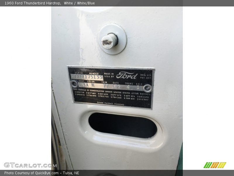 White / White/Blue 1960 Ford Thunderbird Hardtop