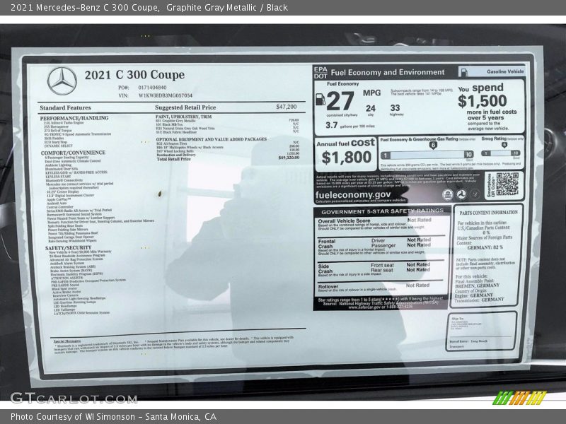 Graphite Gray Metallic / Black 2021 Mercedes-Benz C 300 Coupe
