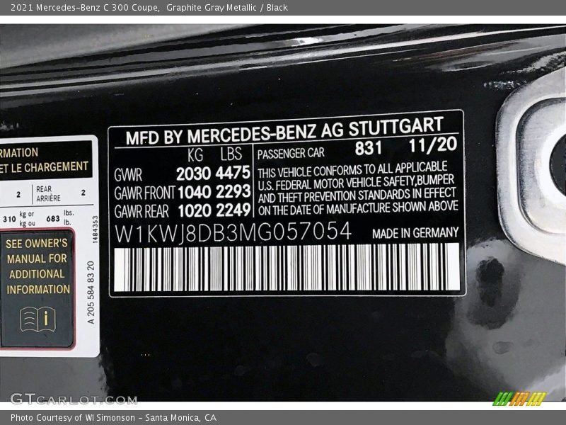 Graphite Gray Metallic / Black 2021 Mercedes-Benz C 300 Coupe