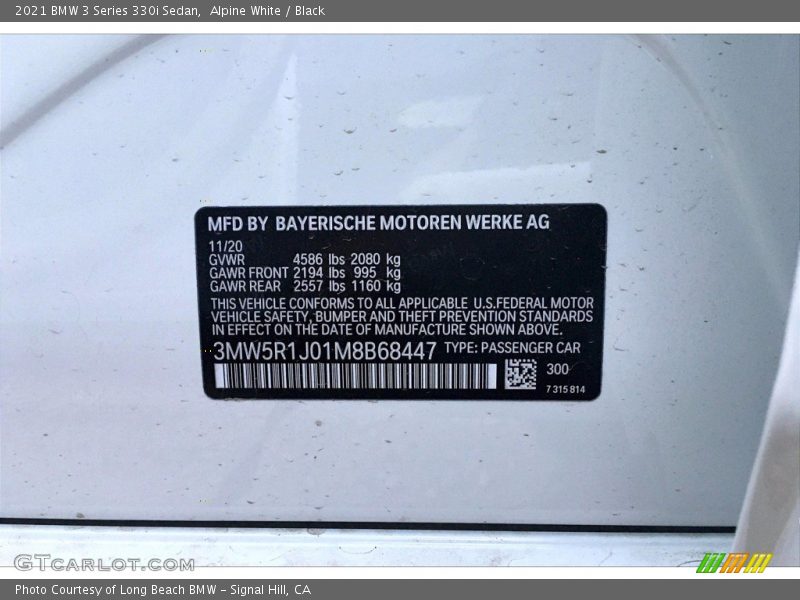 Alpine White / Black 2021 BMW 3 Series 330i Sedan