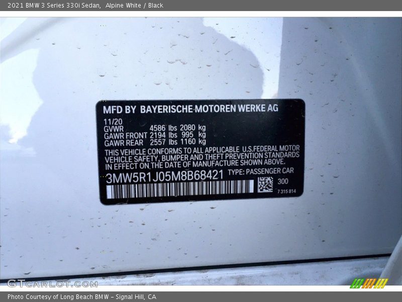 Alpine White / Black 2021 BMW 3 Series 330i Sedan