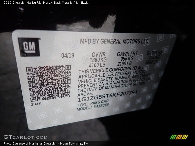 Mosaic Black Metallic / Jet Black 2019 Chevrolet Malibu RS