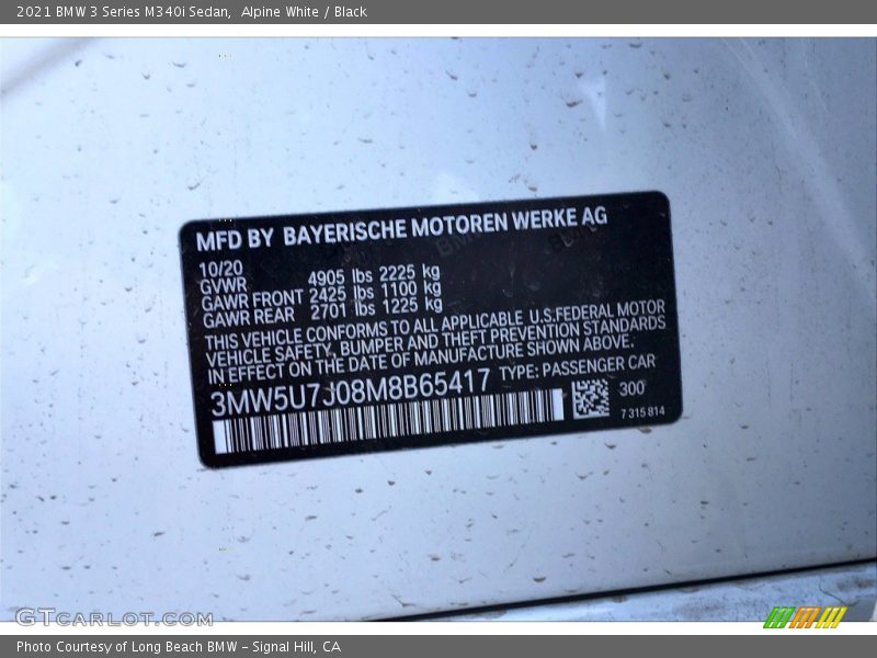 Alpine White / Black 2021 BMW 3 Series M340i Sedan