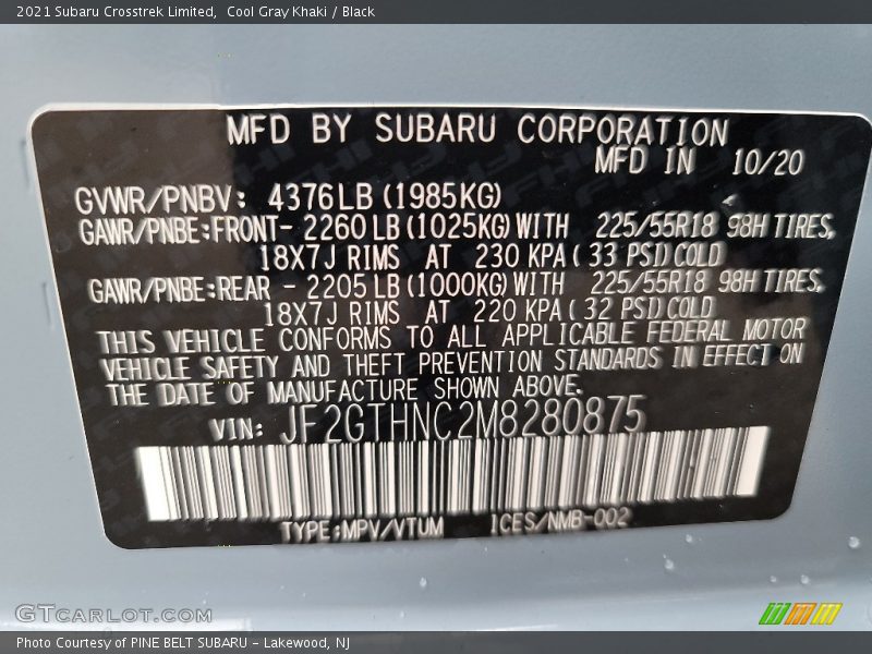 Cool Gray Khaki / Black 2021 Subaru Crosstrek Limited