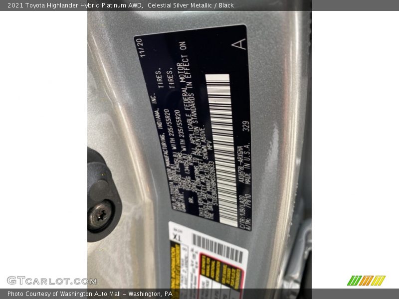 2021 Highlander Hybrid Platinum AWD Celestial Silver Metallic Color Code 1J9
