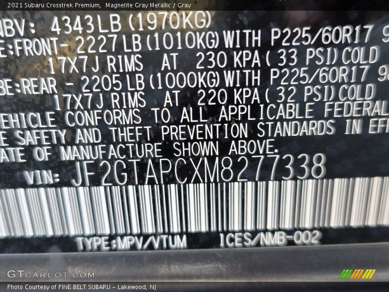 Magnetite Gray Metallic / Gray 2021 Subaru Crosstrek Premium
