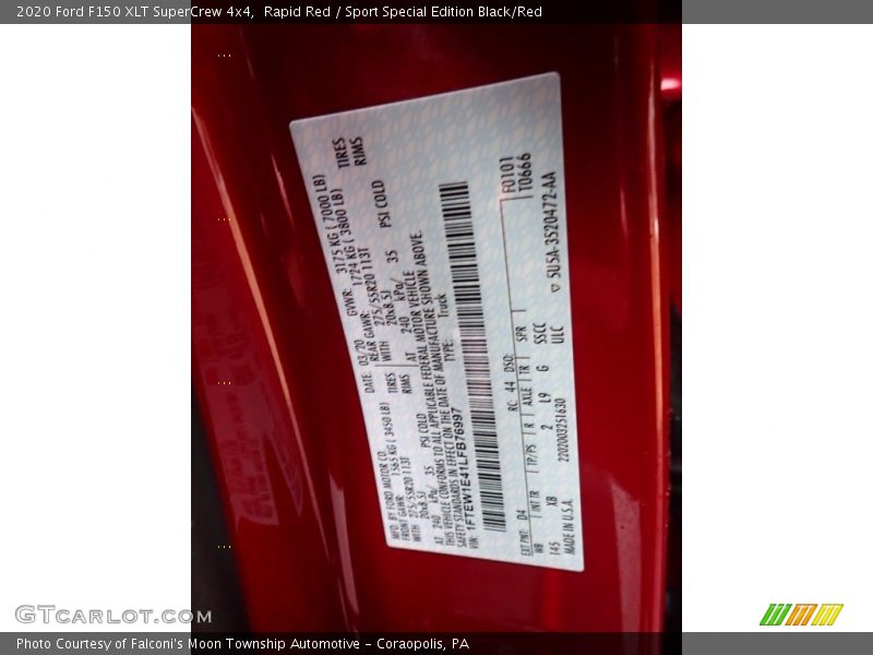 Rapid Red / Sport Special Edition Black/Red 2020 Ford F150 XLT SuperCrew 4x4
