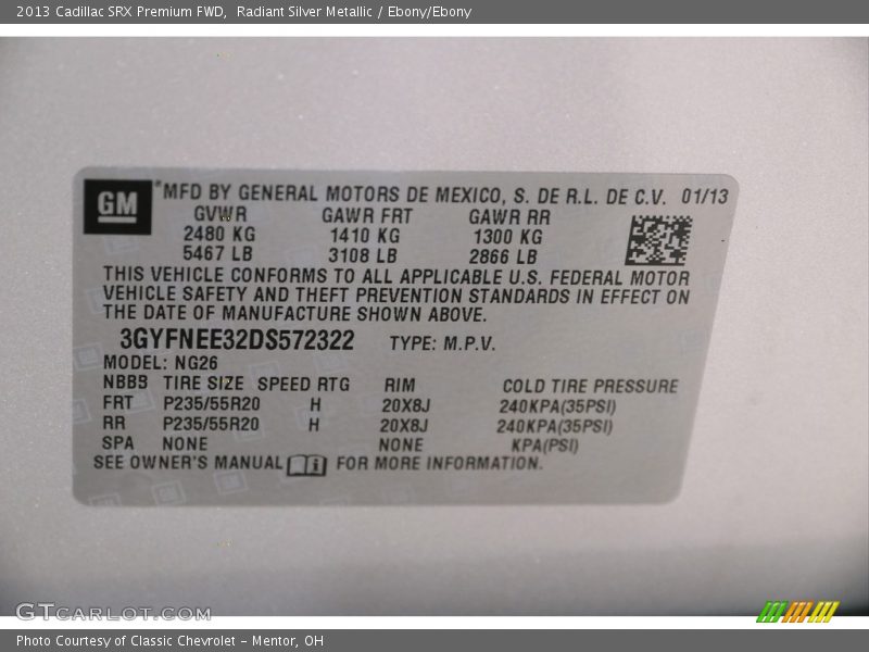 Radiant Silver Metallic / Ebony/Ebony 2013 Cadillac SRX Premium FWD