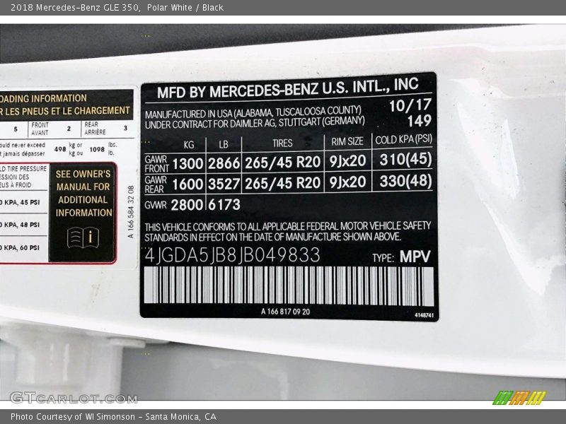 2018 GLE 350 Polar White Color Code 149