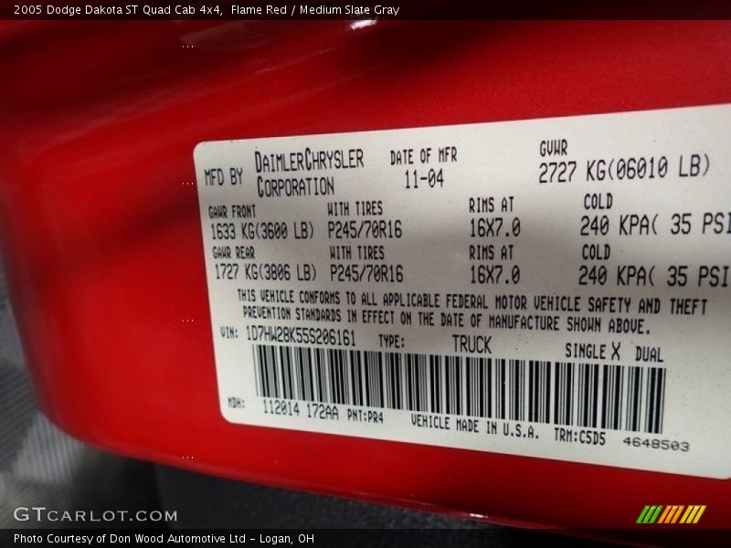 Flame Red / Medium Slate Gray 2005 Dodge Dakota ST Quad Cab 4x4