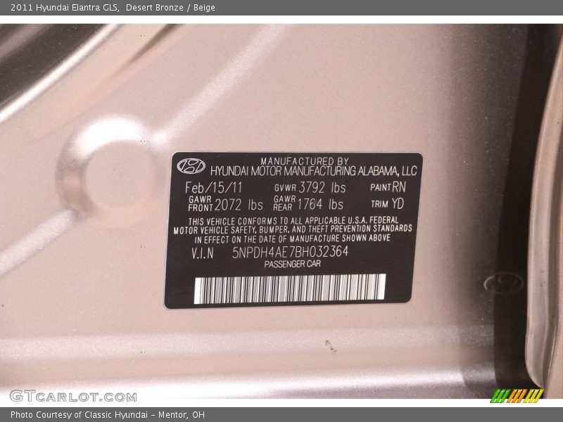 Desert Bronze / Beige 2011 Hyundai Elantra GLS