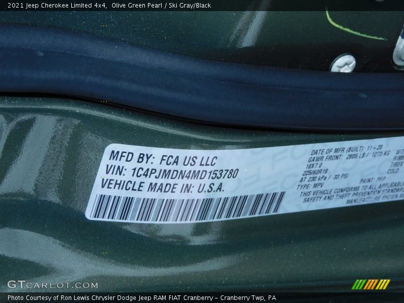 Olive Green Pearl / Ski Gray/Black 2021 Jeep Cherokee Limited 4x4