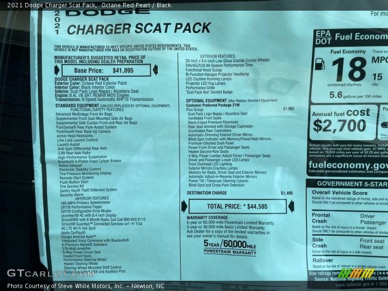  2021 Charger Scat Pack Window Sticker