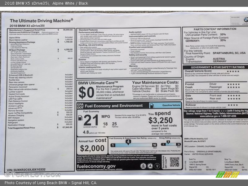 Alpine White / Black 2018 BMW X5 sDrive35i