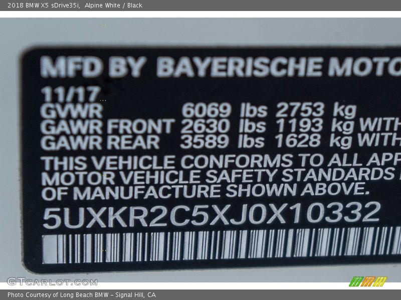 Alpine White / Black 2018 BMW X5 sDrive35i