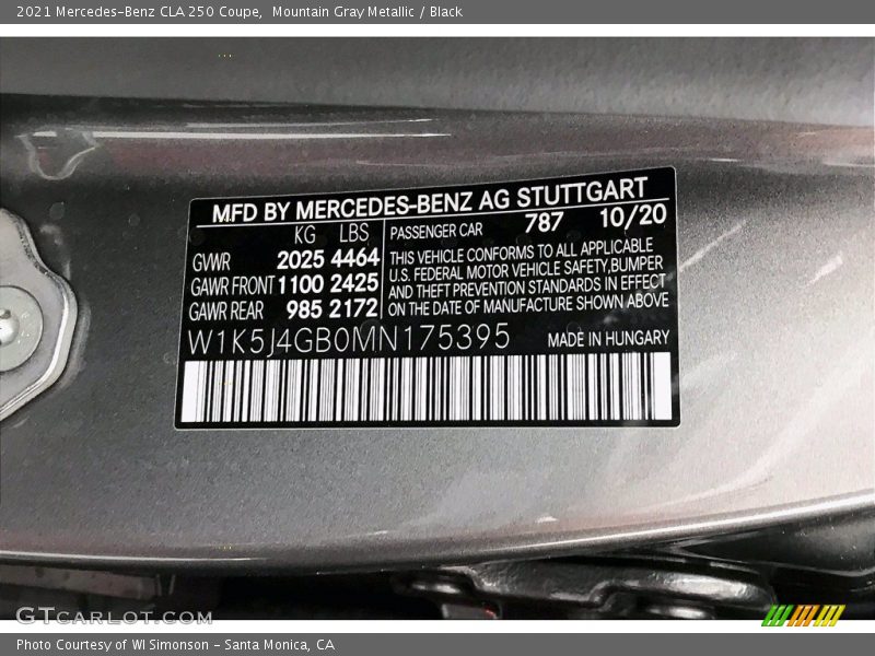 Mountain Gray Metallic / Black 2021 Mercedes-Benz CLA 250 Coupe