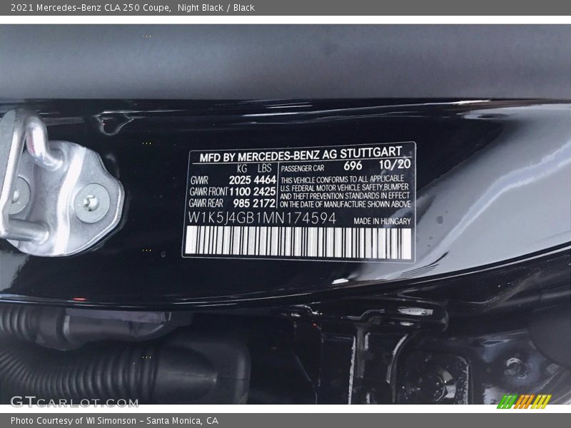 Night Black / Black 2021 Mercedes-Benz CLA 250 Coupe