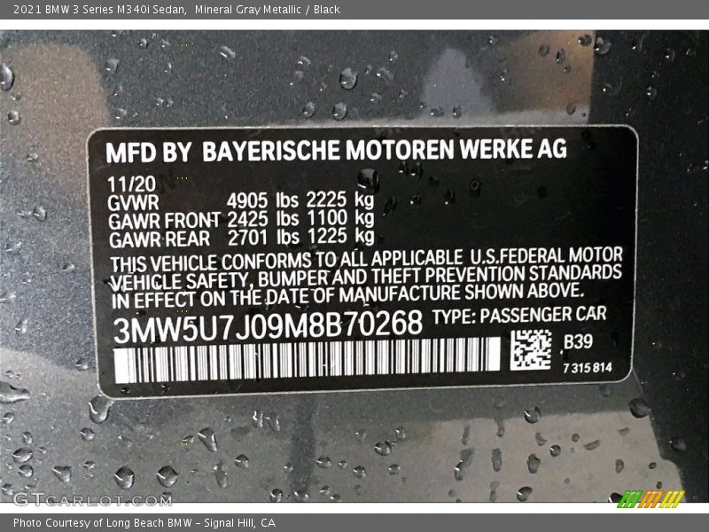 Mineral Gray Metallic / Black 2021 BMW 3 Series M340i Sedan