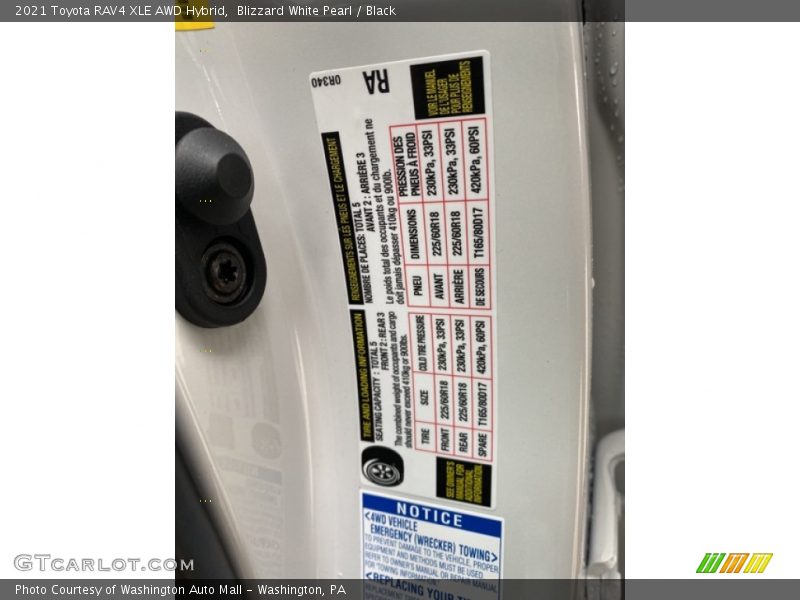 Blizzard White Pearl / Black 2021 Toyota RAV4 XLE AWD Hybrid