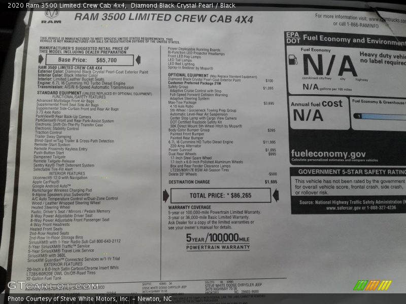 Diamond Black Crystal Pearl / Black 2020 Ram 3500 Limited Crew Cab 4x4