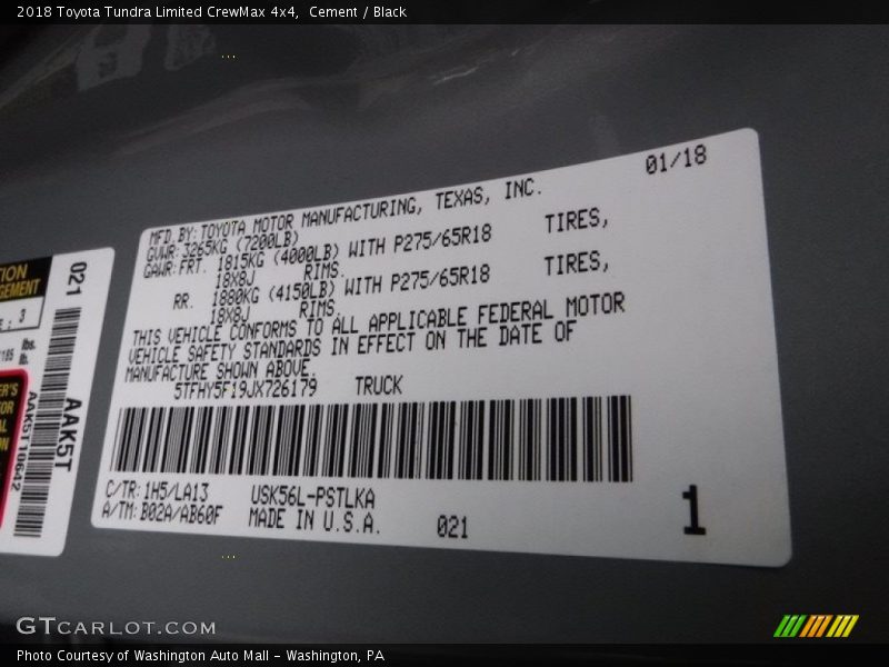 Cement / Black 2018 Toyota Tundra Limited CrewMax 4x4