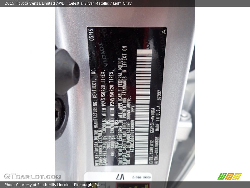 Celestial Silver Metallic / Light Gray 2015 Toyota Venza Limited AWD