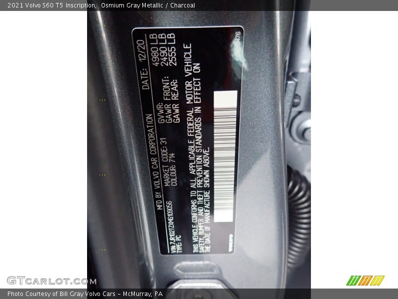 Osmium Gray Metallic / Charcoal 2021 Volvo S60 T5 Inscription