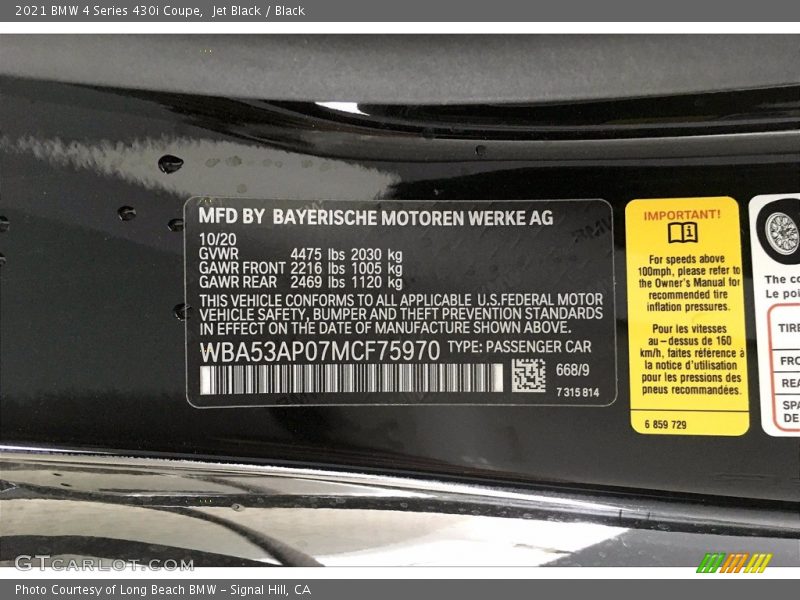 Jet Black / Black 2021 BMW 4 Series 430i Coupe