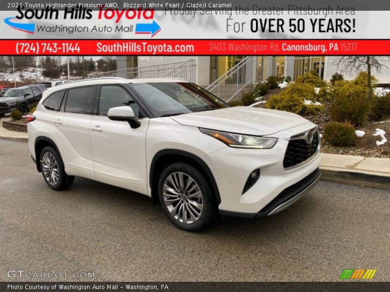 Blizzard White Pearl / Glazed Caramel 2021 Toyota Highlander Platinum AWD