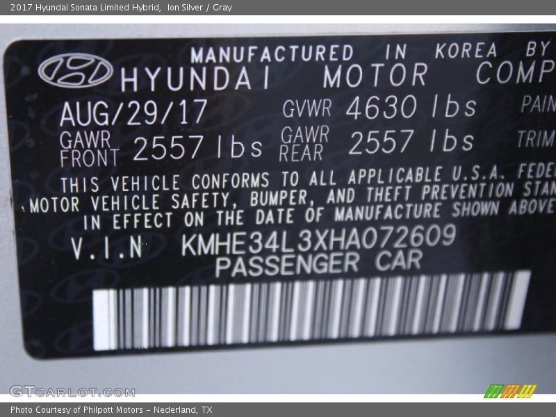 Ion Silver / Gray 2017 Hyundai Sonata Limited Hybrid