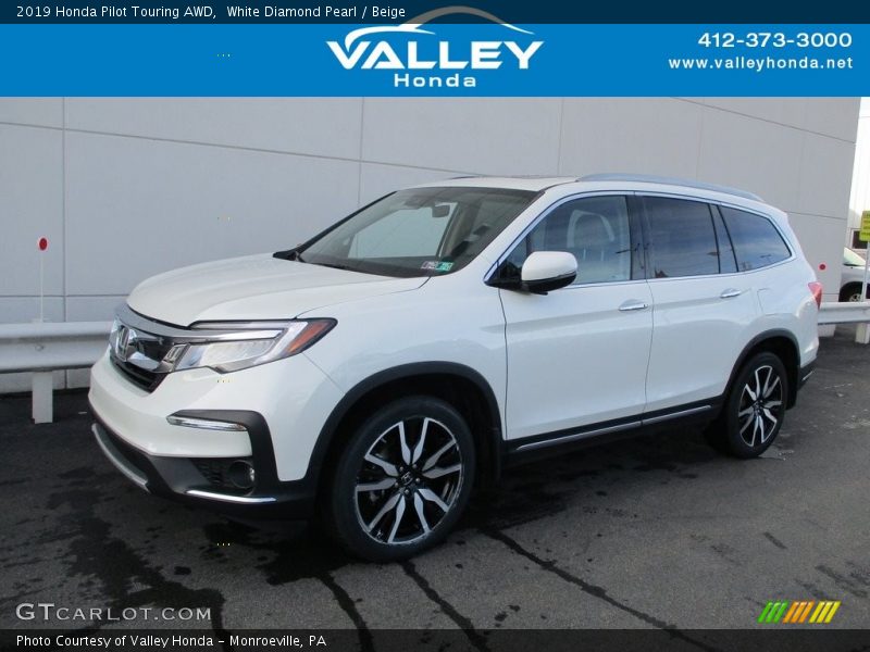 White Diamond Pearl / Beige 2019 Honda Pilot Touring AWD