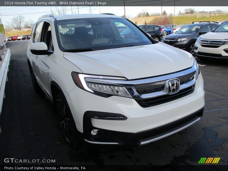 White Diamond Pearl / Beige 2019 Honda Pilot Touring AWD