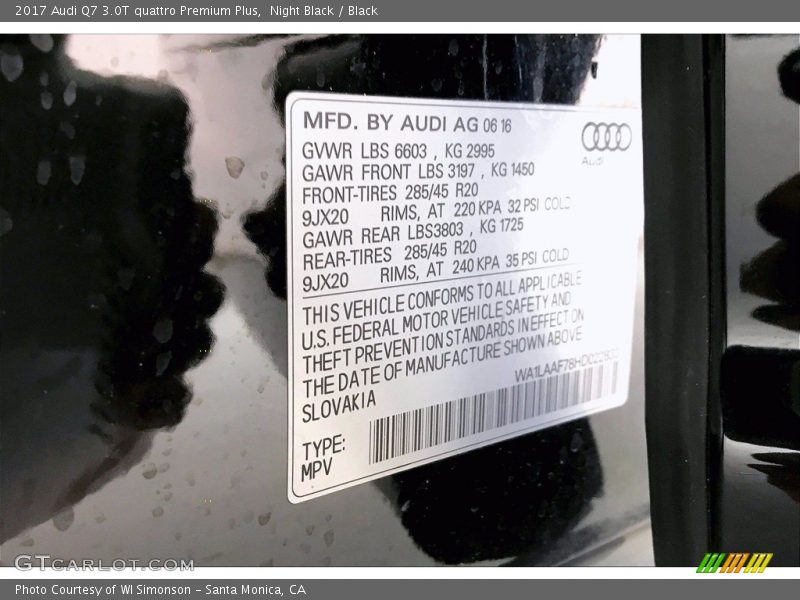 Night Black / Black 2017 Audi Q7 3.0T quattro Premium Plus