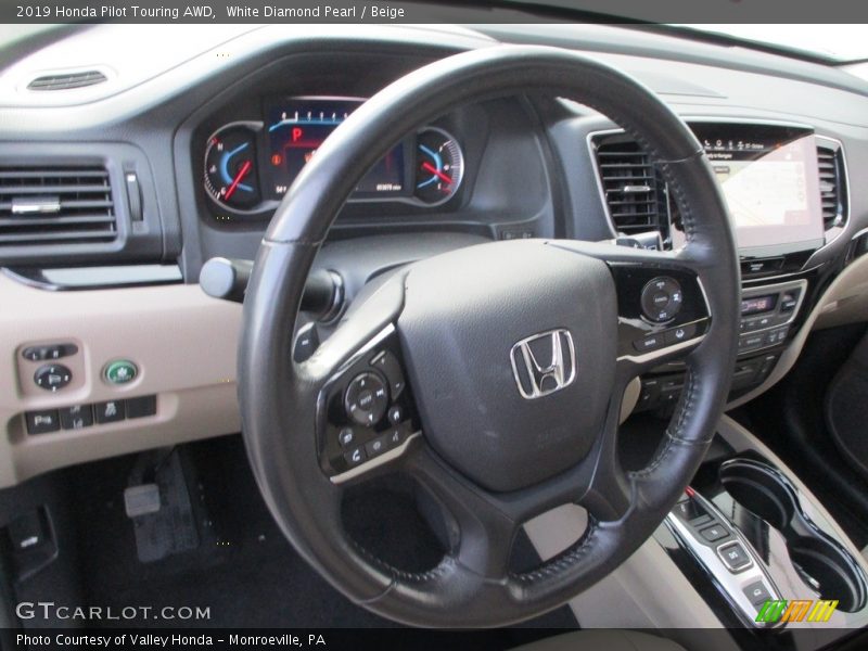 White Diamond Pearl / Beige 2019 Honda Pilot Touring AWD