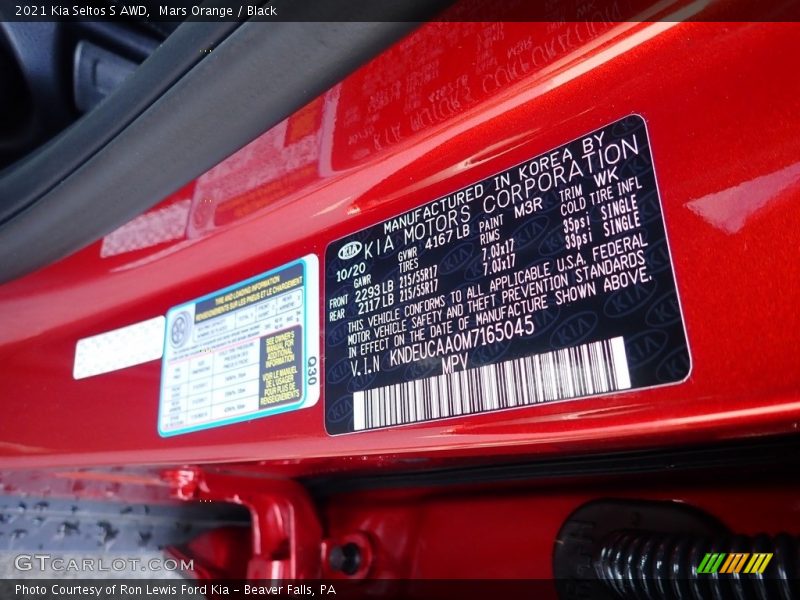 Mars Orange / Black 2021 Kia Seltos S AWD