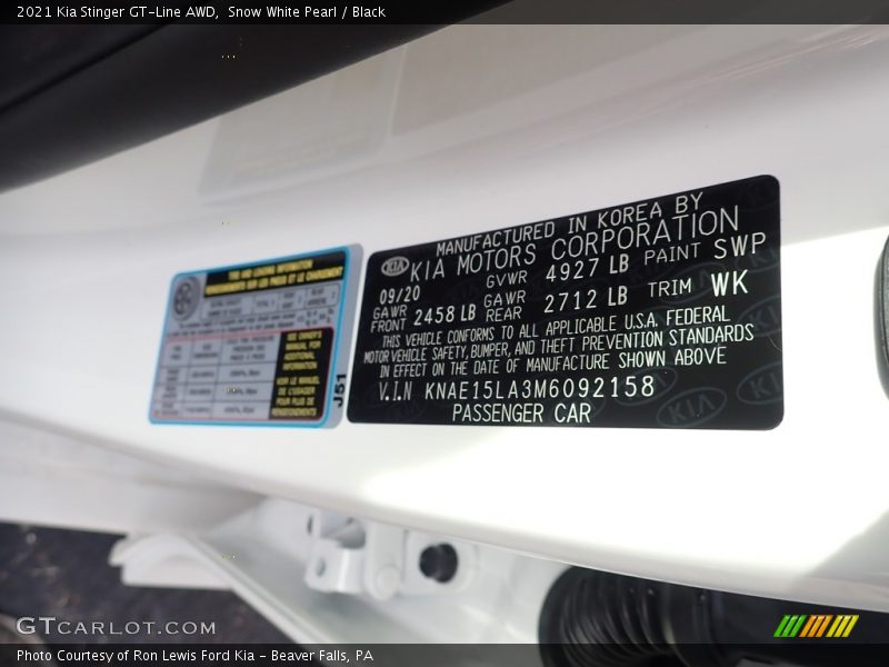 Snow White Pearl / Black 2021 Kia Stinger GT-Line AWD