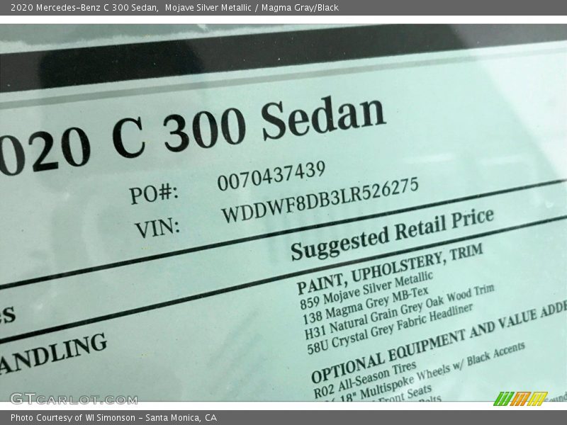 Mojave Silver Metallic / Magma Gray/Black 2020 Mercedes-Benz C 300 Sedan