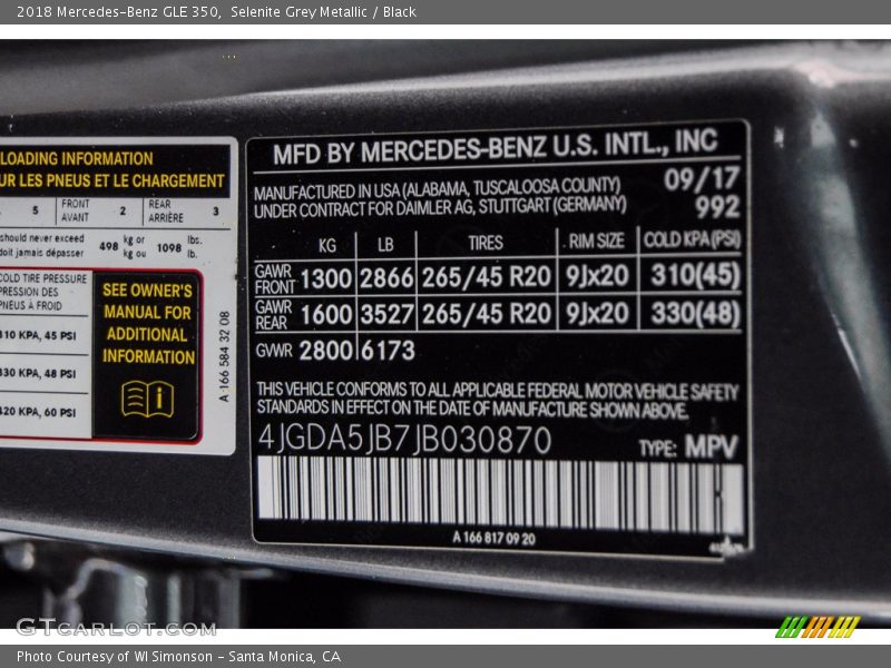 Selenite Grey Metallic / Black 2018 Mercedes-Benz GLE 350