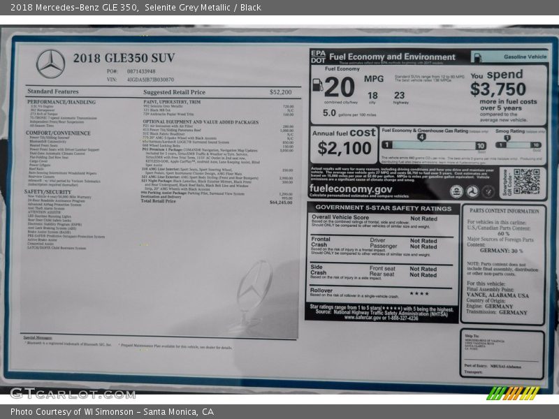 Selenite Grey Metallic / Black 2018 Mercedes-Benz GLE 350