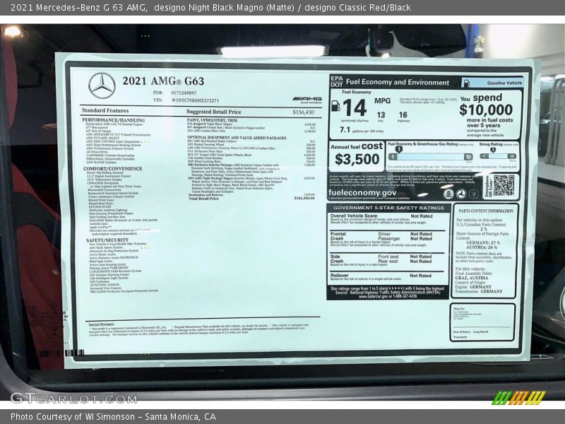  2021 G 63 AMG Window Sticker