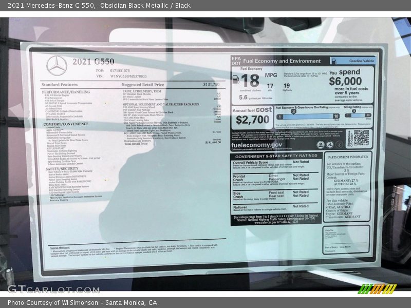  2021 G 550 Window Sticker