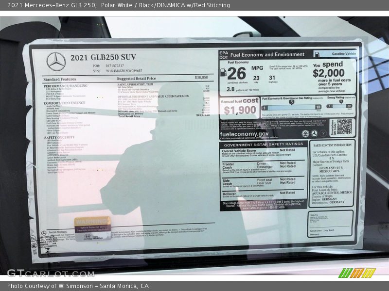 Polar White / Black/DINAMICA w/Red Stitching 2021 Mercedes-Benz GLB 250