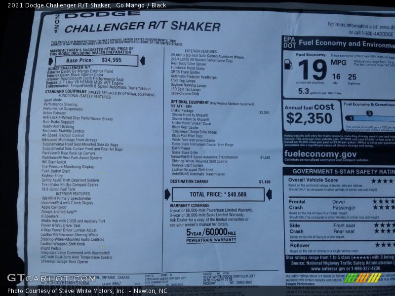 Go Mango / Black 2021 Dodge Challenger R/T Shaker