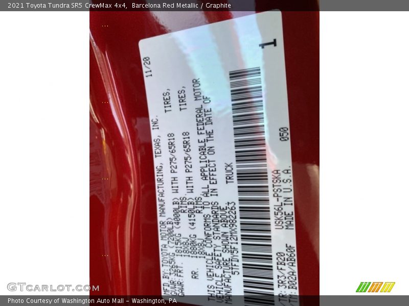 Barcelona Red Metallic / Graphite 2021 Toyota Tundra SR5 CrewMax 4x4