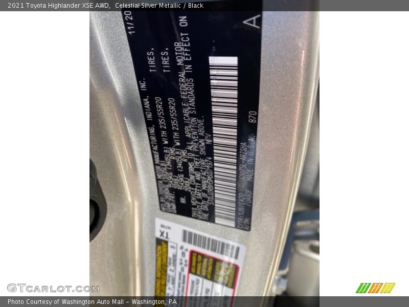 Celestial Silver Metallic / Black 2021 Toyota Highlander XSE AWD