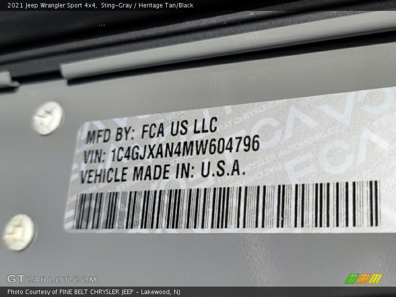 Sting-Gray / Heritage Tan/Black 2021 Jeep Wrangler Sport 4x4